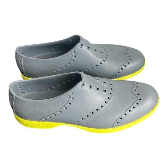 Biion Oxford Wingtip Golf Loafers Slip On Grey/Yellow Rubber Oxford Gold Shoes - Picture 1 of 16
